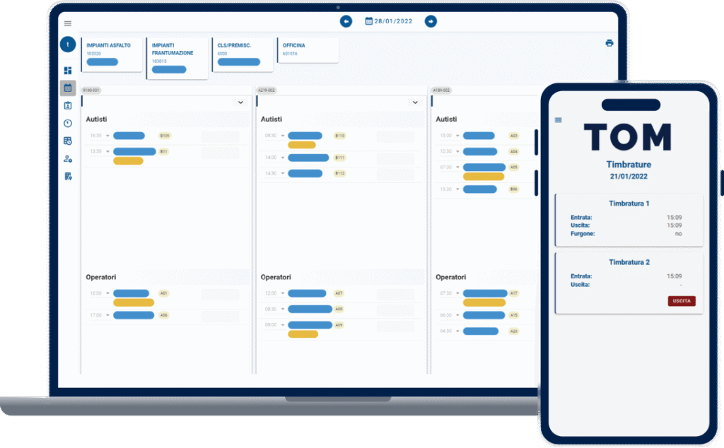 Schermata del software gestione interventi TOM